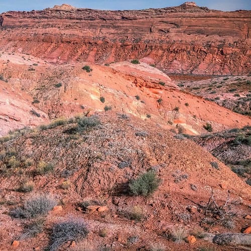 Orange sedimentary rock layers dot the desert landscape of Moab, Utah, on the Colorado Plateau.